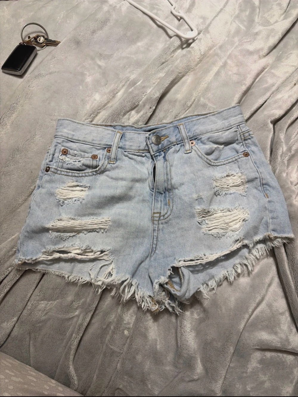 Aeropostale Light Blue Distressed High-Waist Denim Shorts